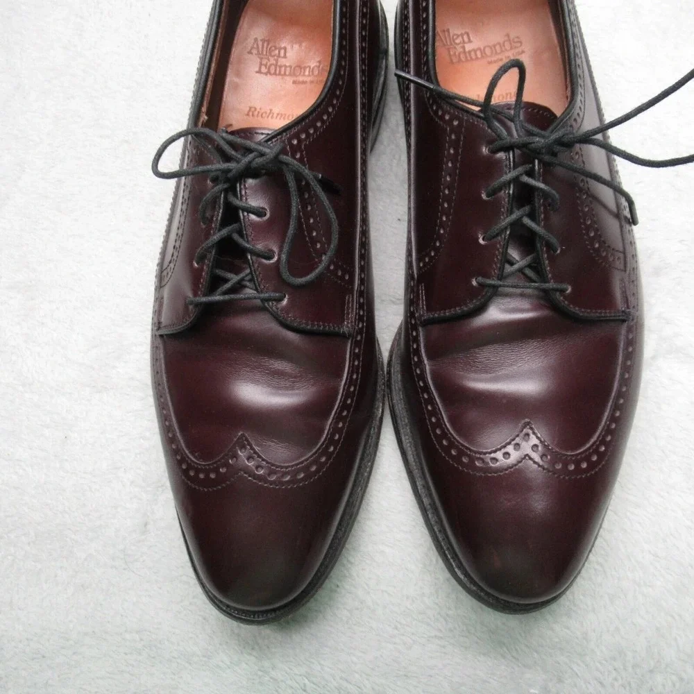 Allen Edmond  Oxford Dress Shoes Men 10 C Burgundy WIngtip Leather Luxe USA Made